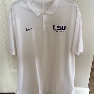 Nike White LSU Football Polo Shirt